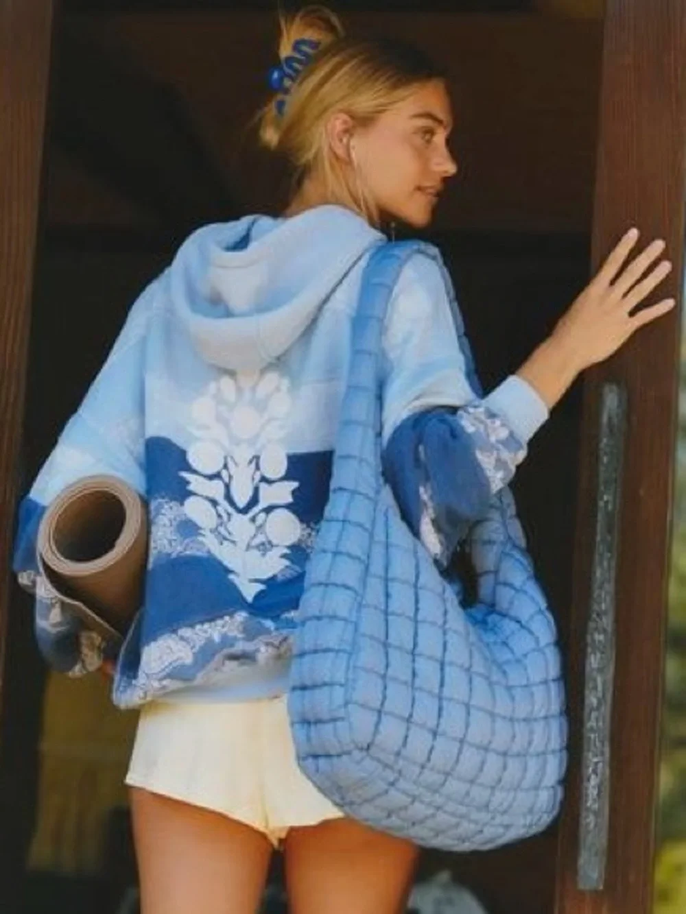NWT FREE PEOPLE MOVEMENT Final Call Bandana Logo Hoodie | Blue Indigo Combo $168 - Picture 2 of 13